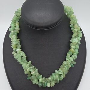Natural Green Aventurine Chip Necklace Multi Strand Layered Boho Adjustable